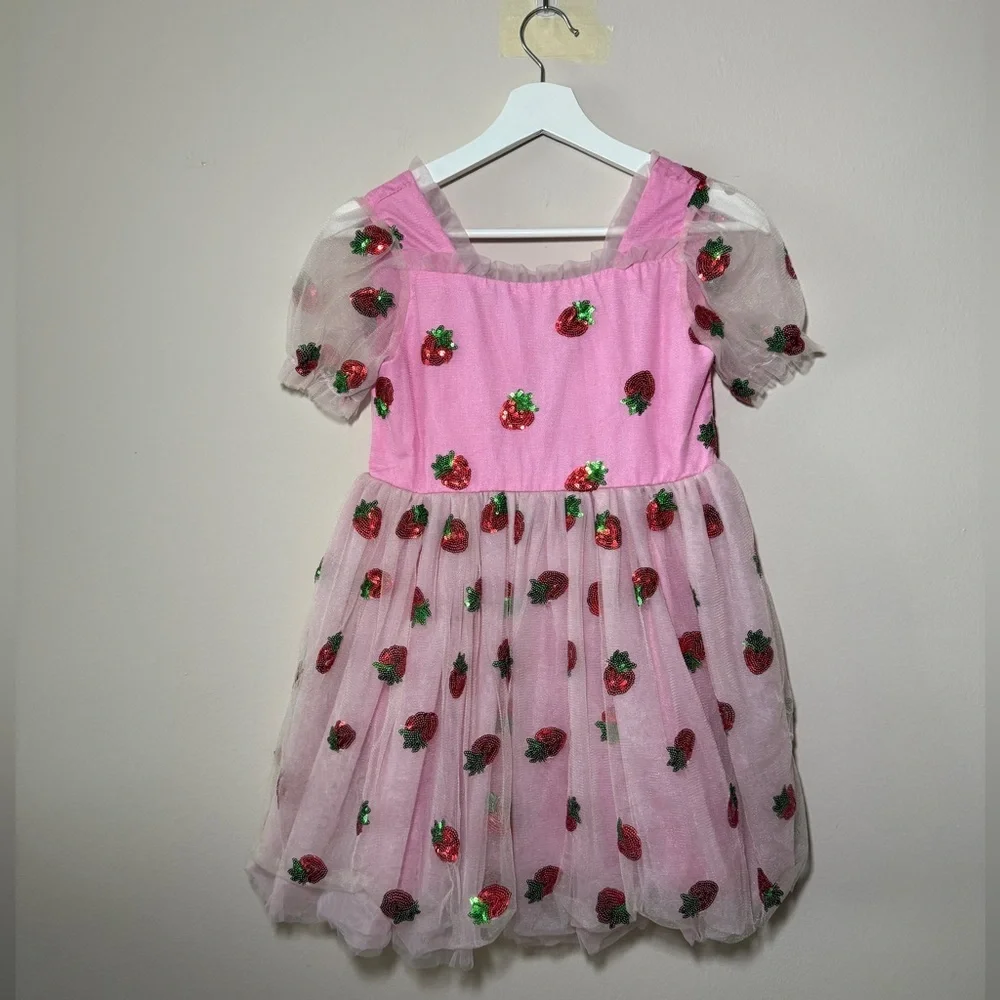 Lola + The Boys Pink Strawberry Sequins Tulle Party Dress - Small Flaw